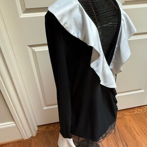 White House Black Market Black Blouse with White Ruffle Back